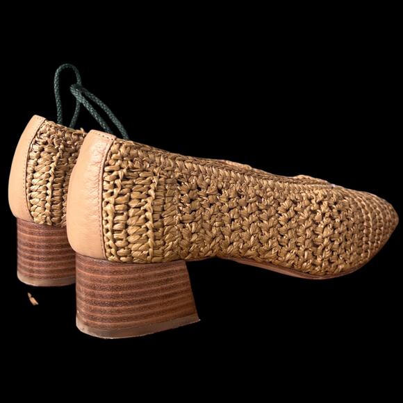 MIISTA Noa Women's Size 41 US 9-9.5 Woven Raffia Pump Stacked Heel Square Toe - Picture 4 of 12